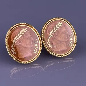 Authentic Greek House Senate Intaglio Cufflinks Gold Plated Brown Glass Laurels CAFC Swank