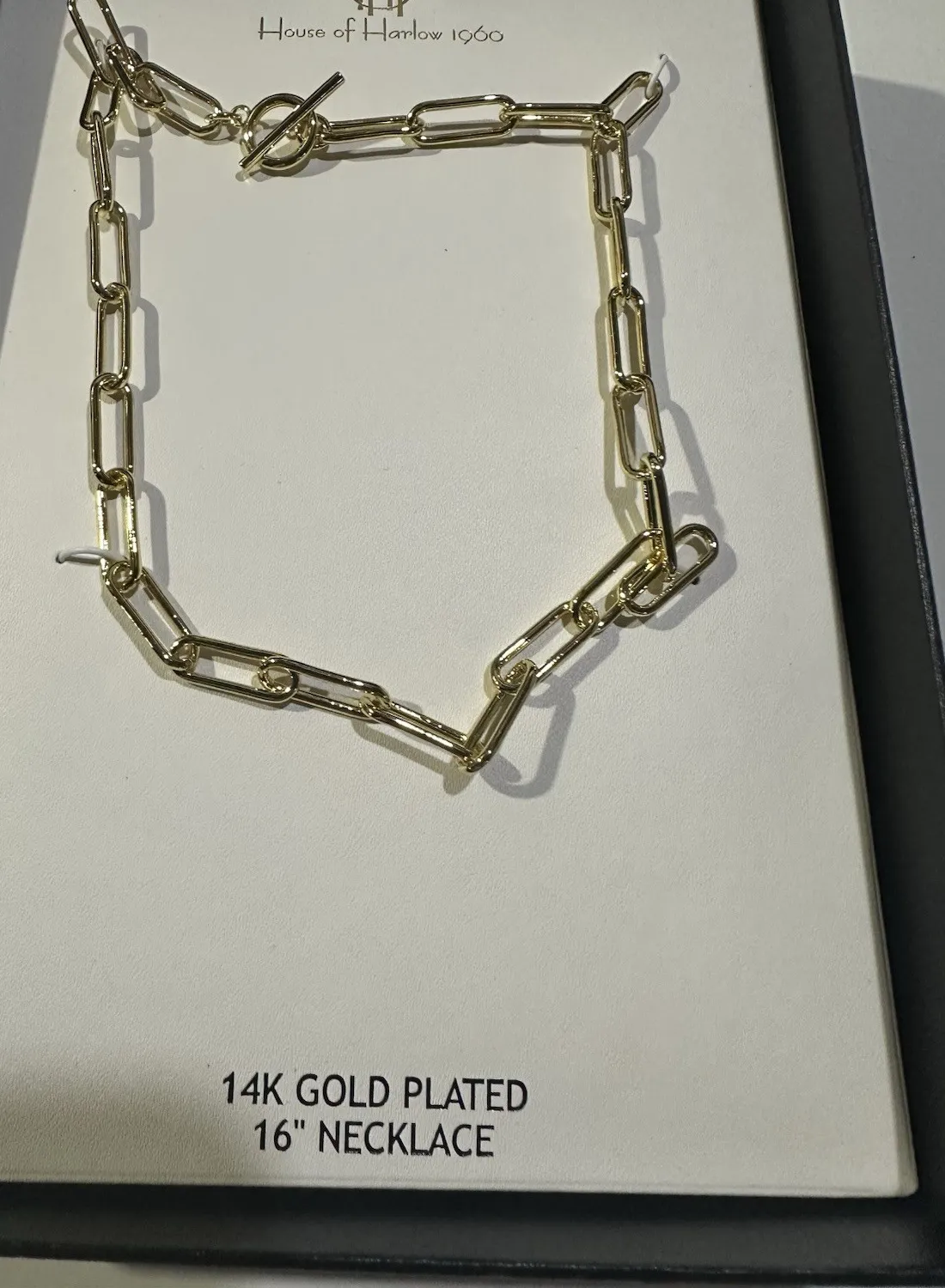 Authentic New ! House of Harlow 1960 Gold Paper Clip Necklace 14K Gold Plated