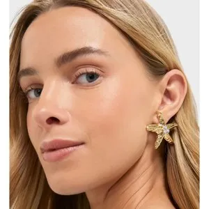 Authentic Hyacinth House Gold & Blue Starfish Marina Earrings Gold Plated Push Back