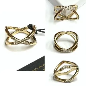 Authentic NWT HOUSE OF HARLOW 1960 Gold Plated Glass Crystal Cutout Criss-cross Ring-Sz.9