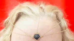 Authentic House of Harlow 1960 14K gold plated w/black stone head piece chain