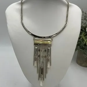 Authentic White House Black Market MOP Shell Bar Collar Gold Plated Statement Necklace