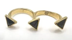 Authentic House of Harlow Resin Pyramid Double Finger Ring in Gold Plated