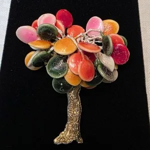 Authentic Vintage House of Joy Lollipop Tree Brooch Gold Plated Multicolor Stamped 60s 3"
