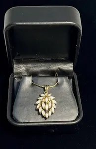 Authentic Gold Plated Pendant w/Opals and CZs and 16” Chain House of Winchester