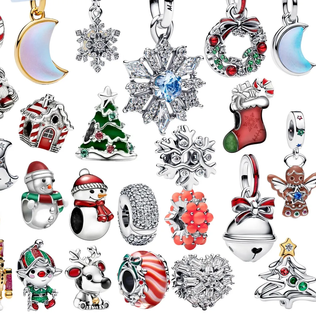 Authentic 2025 Christmas Charms 925 Sterling Silver Santa Claus Bells Socks Houses Trees Dangle Charm Fits Original Bracelet For