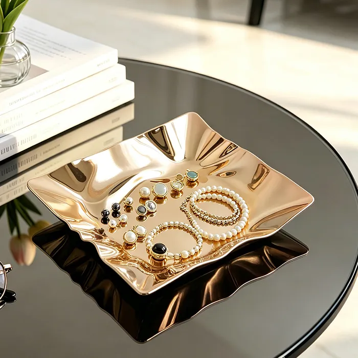 Authentic Minimalist Wavy Surface Decorative Tray Abstract Sculpture Dish for Jewelry Cosmetics Home Coffee Table and Entryway Decor