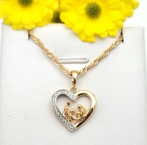 Authentic 18K Gold Plated CZ Heart Family Pendant & Chain. Mom Dad Daughter Son