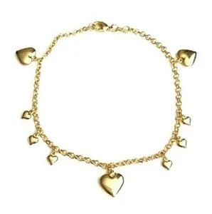 Authentic 18K GOLD PLATED HEART LOVE ANKLET 9.5" LONG /TOBILLERA DE CORAZON 9.5"- ANK1149