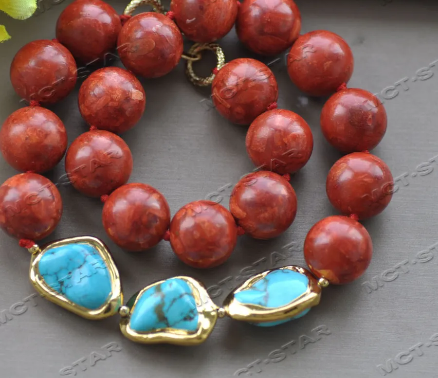 Authentic Z12184 18" 30mm Blue Baroque Turquoise Red Coral Necklace