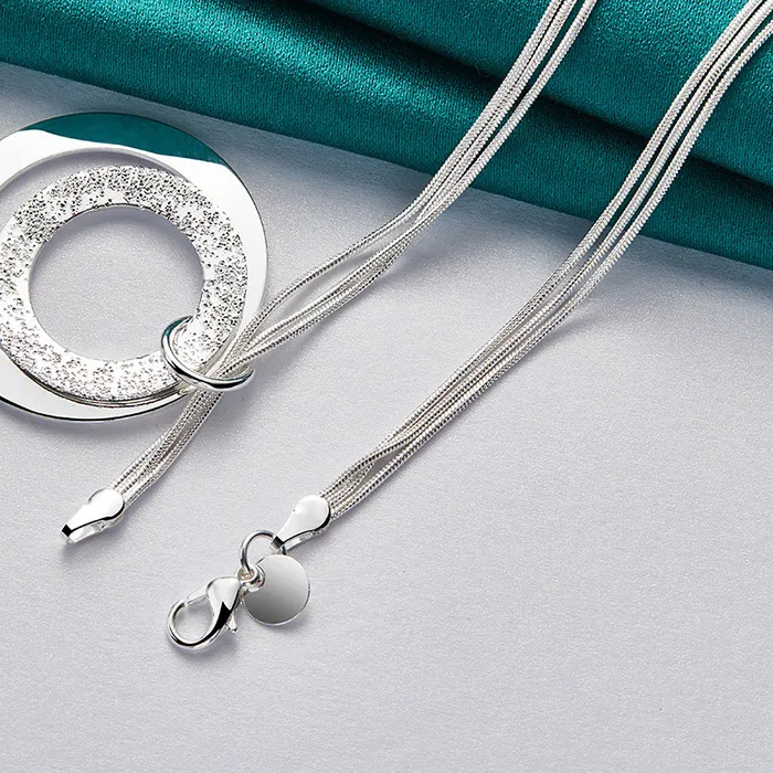 Authentic Urmylady 925 Sterling Silver Smooth Matte Double Circle 18 Inch Pendant Necklace Jewelry