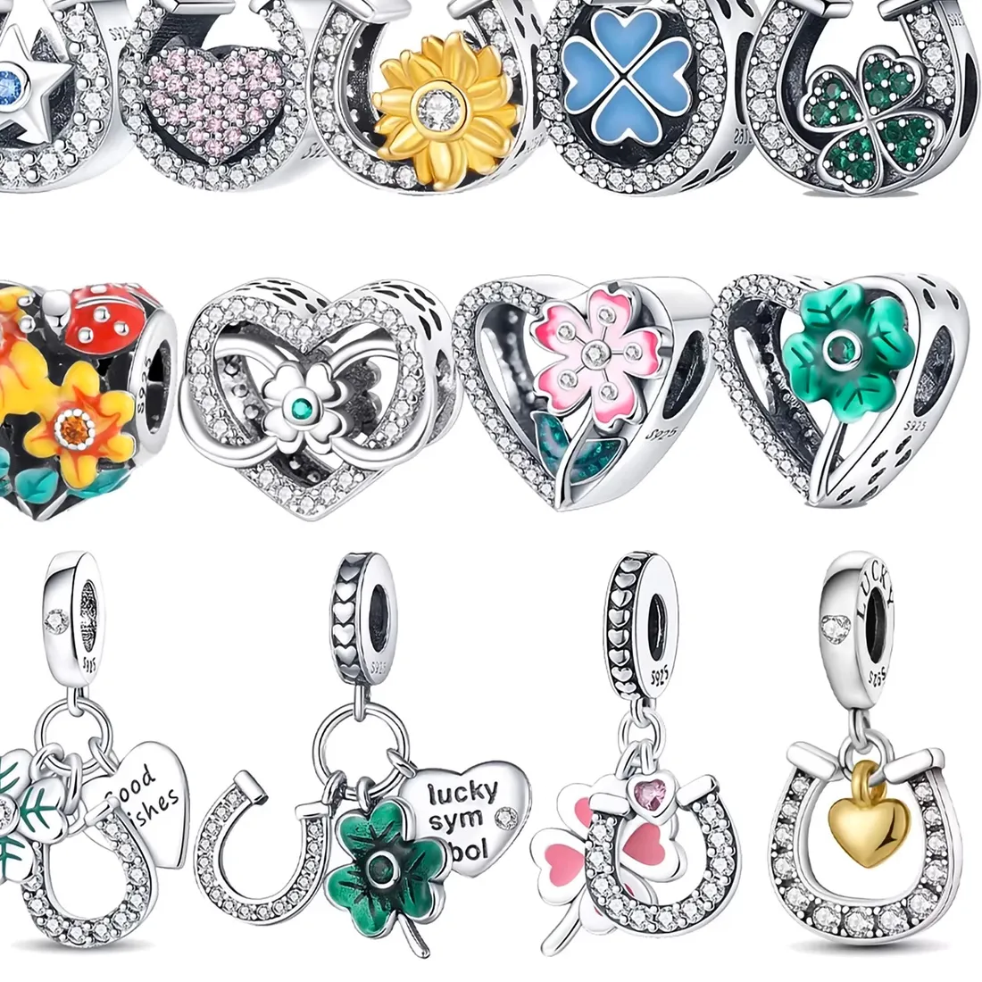 Authentic Harmonize Your Luck: 925 Sterling Silver Green Horseshoe Clover Pendant