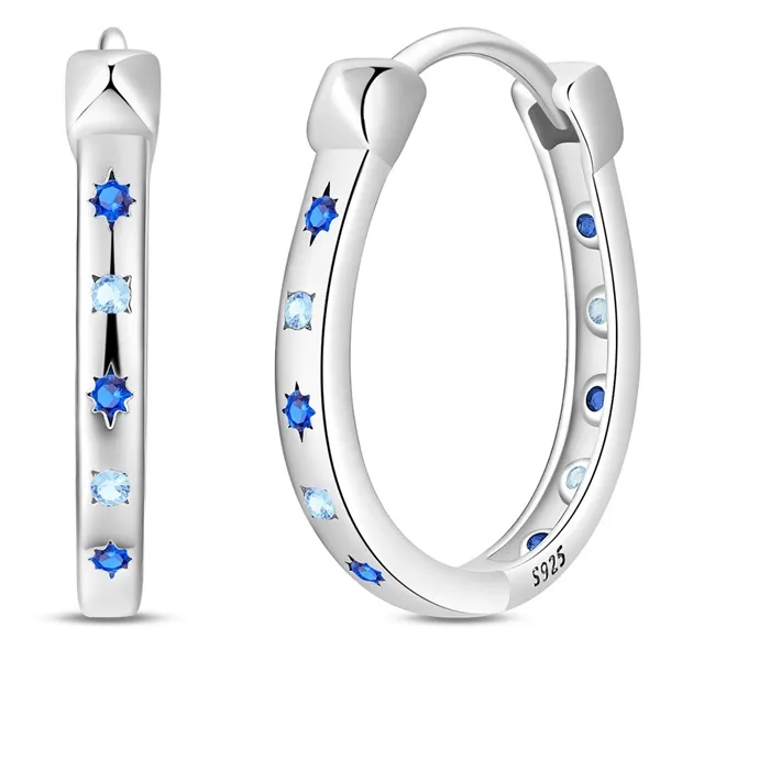 Authentic Celestial Fortune Horseshoe Hoops in Sterling Silver and Synthetic Sapphire