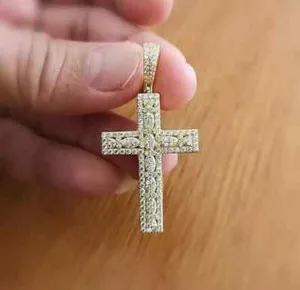 Authentic 2Ct Brilliant Cut Real Moissanite Men Cross Pendant Charm 14k Yellow Gold Plated