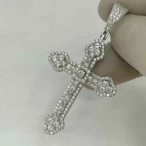 Authentic 2CT Round Cut Real Moissanite Cross Men's Pendant 14K White Gold Plated