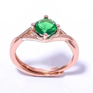 Authentic Emerald Quartz (Lab-Created) 925 Silver Rose Gold Plated Ring s.Adjst RC380-9_2