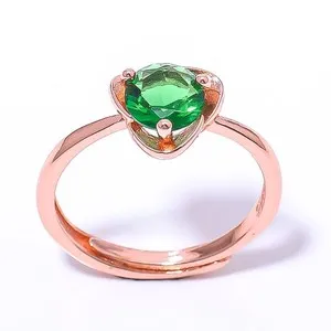 Authentic Emerald Quartz (Lab-Created) 925 Silver Rose Gold Plated Ring Adjst RC7382-12_4