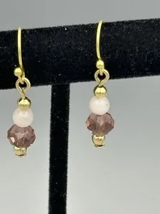 Authentic Celestial Rose Quartz & Mauve Rondelle Dangle: 14k Gold‑Plated Aura of Love
