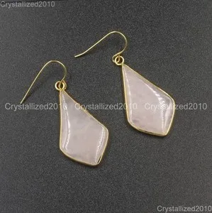Authentic Radiant Earth Light Natural Gemstone Sliced Drop 18k Gold Plated Talisman