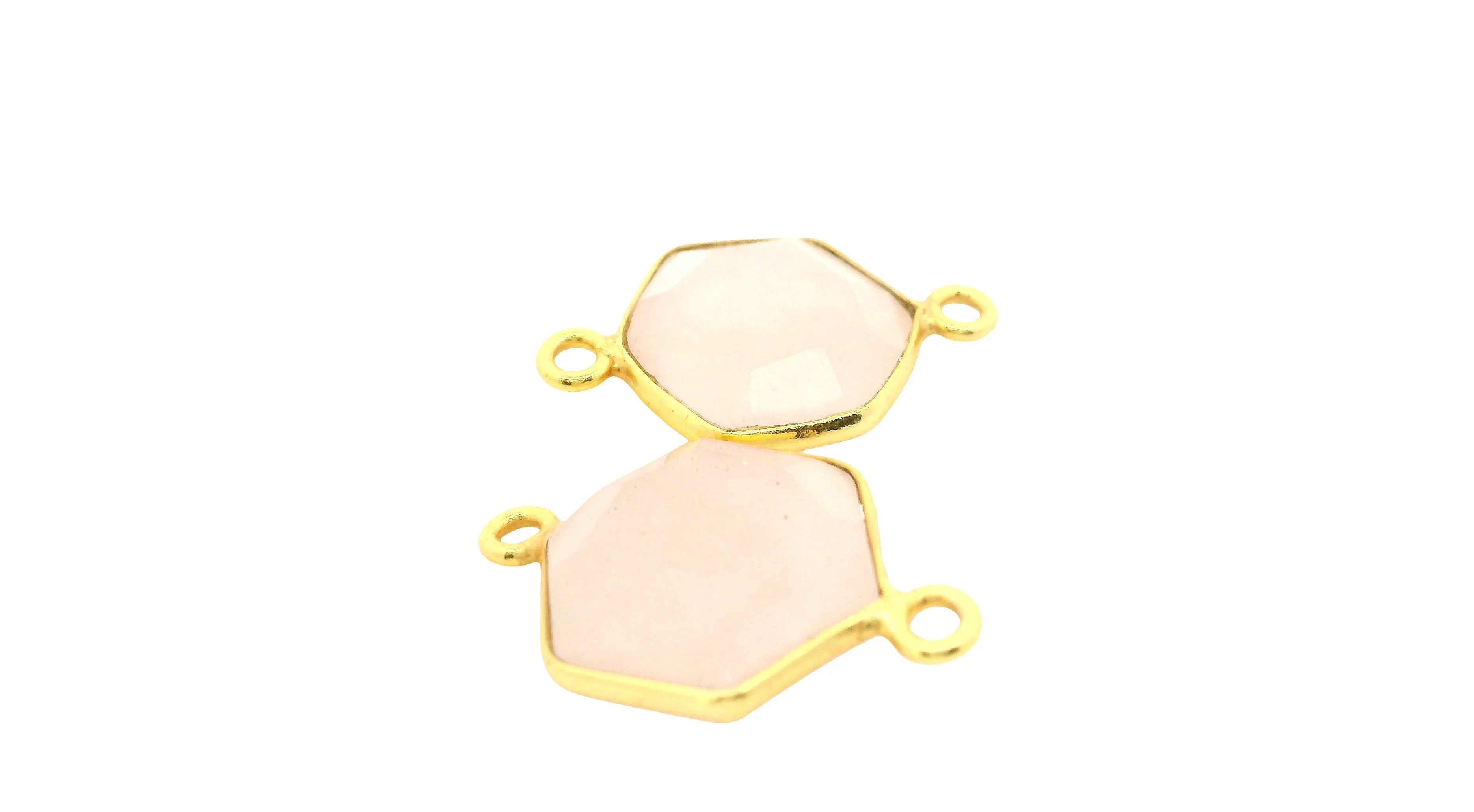 Authentic Rose Quartz Hexagon Bezel Setting Connector (12mm) - Gold Plated Over Sterling S