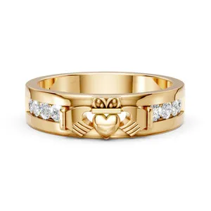 Authentic 925 Sterling Silver Moissanite Claddagh Ring Heart Engagement Promise Ring Women