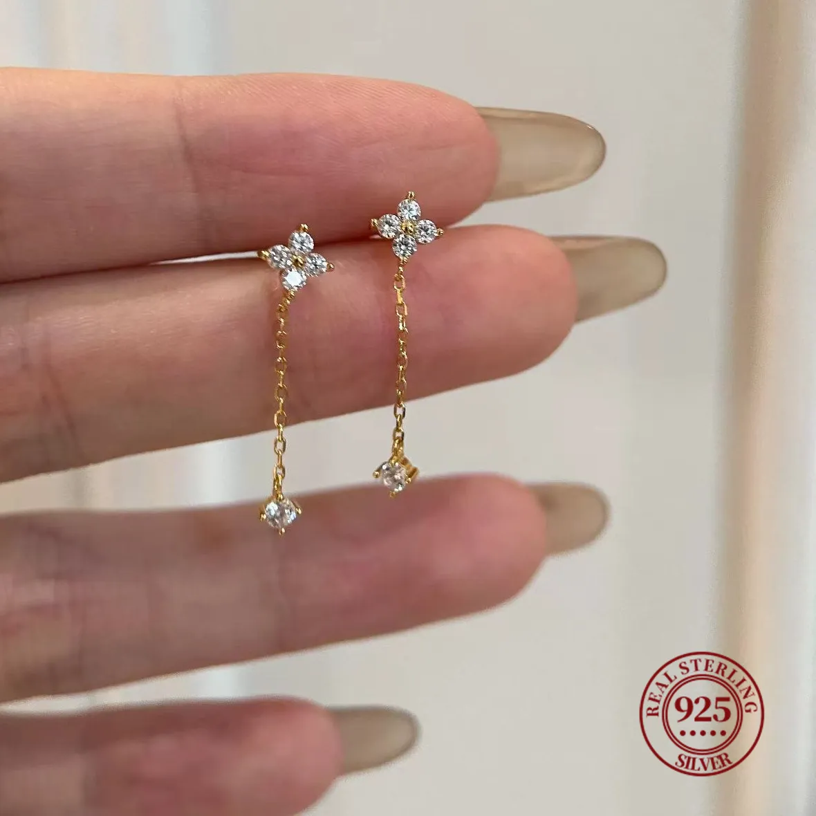 Authentic LGKGL S925 Sterling Silver 14K Gold Plated Mini Four-leaf Clover Earrings Women Sparkling Zircon Embedded Elegant Ear Jewelry