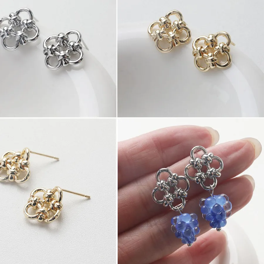 Authentic 2PCS 14K Gold Plated Hollow Clover Ear Studs Earrings Jewelry Handmade Material Accessories DIY Making Supplies