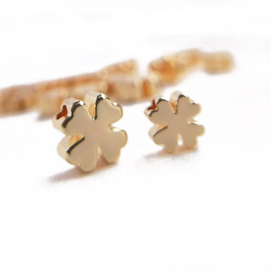 Authentic 10PCS Lucky Clover Beads Bracelet Bead Making Supplies 14k Gold Plated for Jewelry Findings Components DIY Earrings Accessories