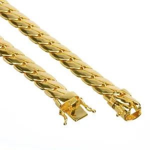 Authentic Men's 14K Gold Plated Cuban Link Chain Necklace Box Clasp Safety Lock 9 mm 26"