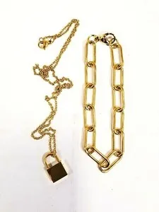 Authentic Slide Sevda Gold Plated Bracelet & Lock-It Gold Plated Stainless Steel Necklace
