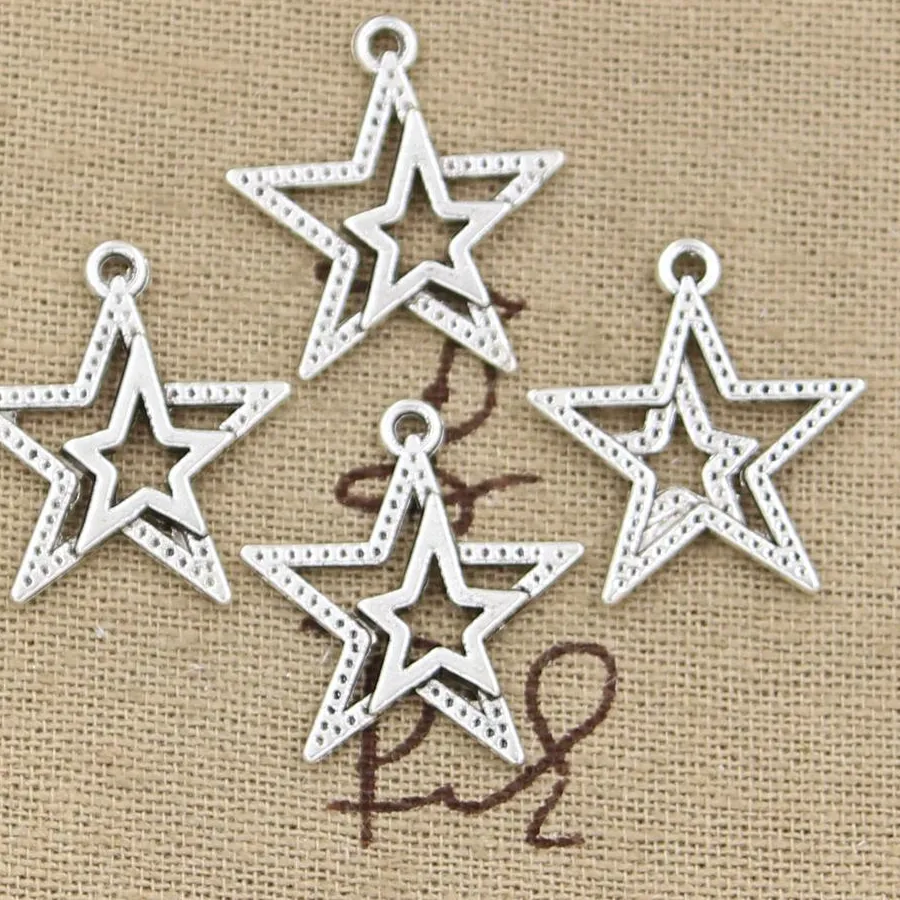 Authentic 30pcs Charms Star Pentagram 23x20mm Antique Bronze Silver Color Pendants Making DIY Handmade Tibetan Bronze Silver Color Jewelry