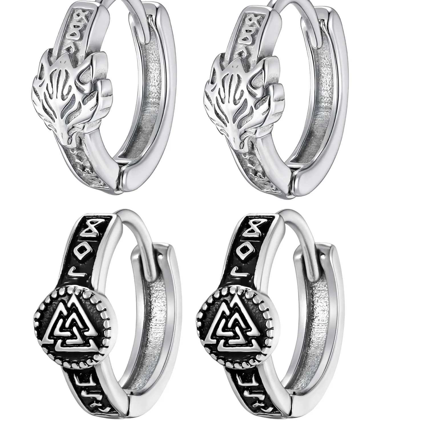Authentic Vintage Viking Rune Hoop Earrings for Men Gothic Norse Viking Tiger Head Earrings Stainless Steel Nordic Amulet Jewelry Gifts