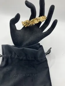 Authentic Amber Sceats Cuff Bracelet 24k Yellow Gold Plated Brass Texture Dust Bag Emery