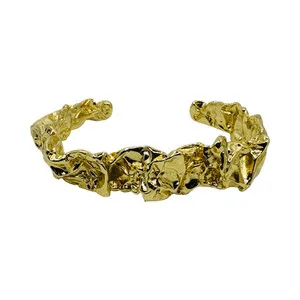 Authentic The Emery 24K Gold-Plated Crushed Metal Cuff - Radiant Solar Shield & Kinetic Energy Talisman