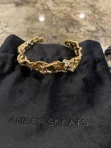 Authentic Amber Sceats Emery Cuff Bracelet 24k Gold Plated Crushed Metal Adjustable NWT