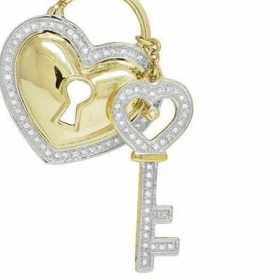 Authentic The Key to the Sacred Heart - 14K Gold Plated Moissanite Lock and Key Talisman
