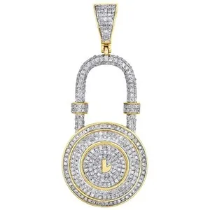 Authentic 1.00Ct Round Lab Created Diamond Men's Lock Charm Pendant 14K Yellow Gold Plated