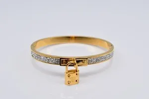 Authentic Gold Plated Titanium Lock Charm Forever Love Bangle Bracelet (Gold, Silver and R