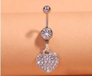 Authentic Round Cut Lab-Created Diamond Women's Heart Belly Ring In 14K White Gold Plated