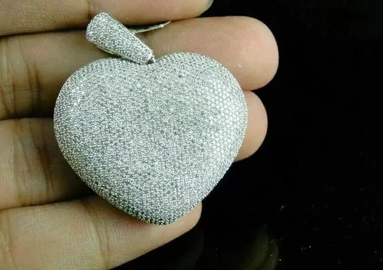 Authentic The Celestial Puffed Heart: 4Ct Diamond & 14k White Gold Plated Talisman of Eternal Devotion