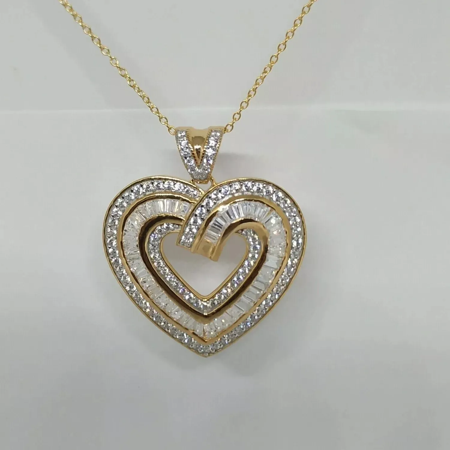 Authentic Women's Heart Pendant 2Ct Round Cut Simulated Diamond In 14K Yellow Gold Plated