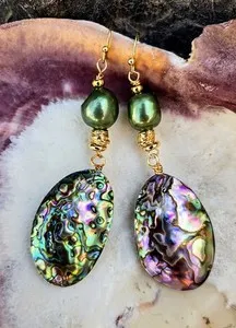 Authentic Tears of the Ocean Pearl and Abalone Awakening Gold Plated Earrings
