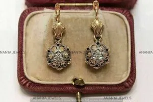 Authentic Magnificent Edwardian Earring 2.44 Ct Lab-Created Diamond 14K Yellow Gold Plated