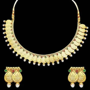 Authentic Women Magnificent Gold Plated Temple Jewellery Necklace Set