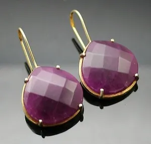 Authentic MAGNIFICENT GENUINE RUBIES GOLD PLATED STERLING SILVER HOOK EARRINGS