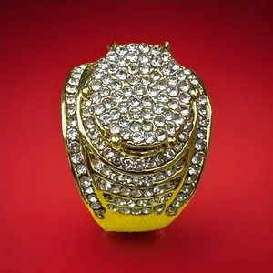 Authentic 18K Huge Gold Plated Lab Cut Created CZ Double Head Magnificent Size 9.5