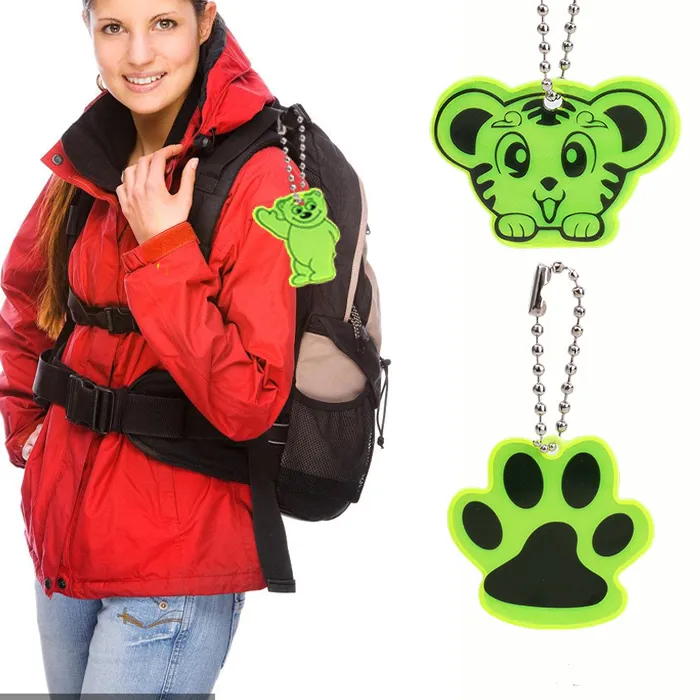 Authentic 5-10Pcs Cute Dog Paw Bear Reflective Keychains Bag Pendant Rideing Outside At Night for Traffic Safety Use Gift Accessories