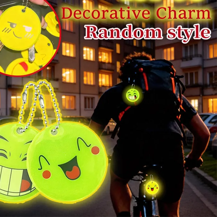 Authentic 15Pcs- Random Emoji Reflective Bicycle Pendant Bicycle Reflective Accessory Traffic Safety Reflective Pendant Keychain