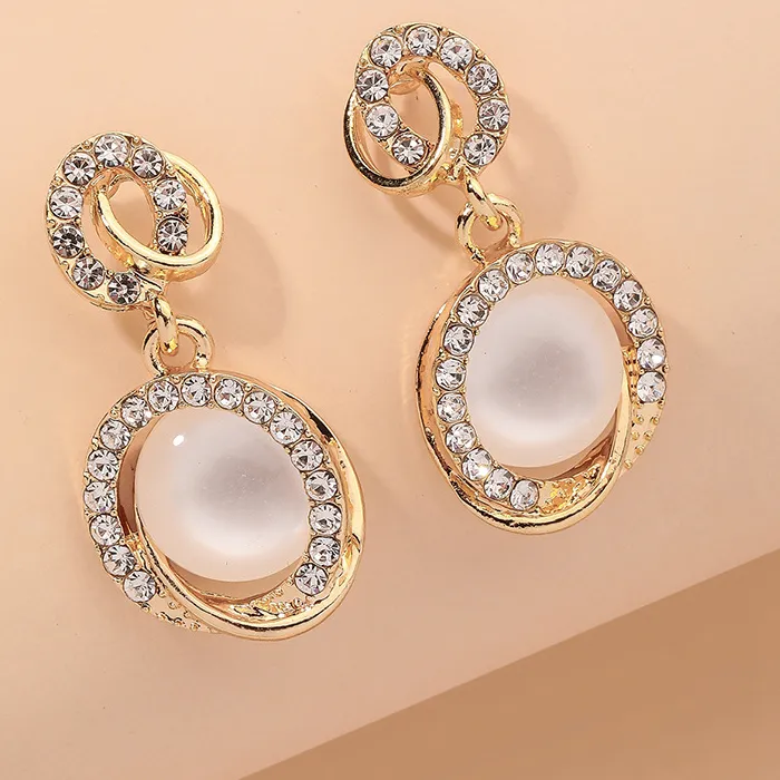 Authentic Transparent Cubic Imitation Opal Rhinestones Circle Geometric Dangle Earrings for Women Magnificent Ear Daily Jewelry K