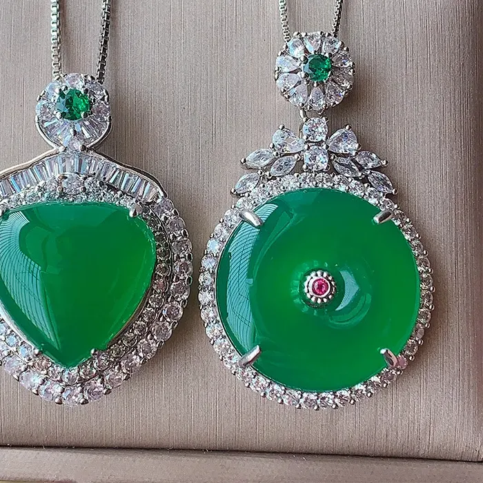 Authentic Celestial Heart and Wheel of Fortune Jade Amulet - Emerald and Ruby Gold-Plated Talisman